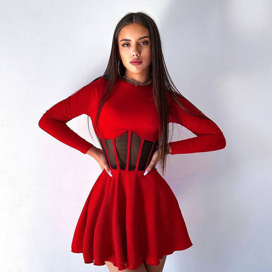 Damen Hochwertiges und elegantes Minikleid mit transparenten Einsätzen