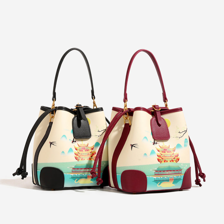 Damen Umhängetasche mit farbenfrohem Landschaftsdesign und praktischen Innenfächern Nord Taschen