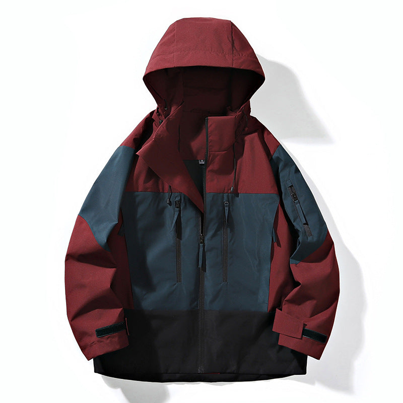 Herren Wasserabweisende Colorblock-Outdoorjacke mit Kapuze, Mehrfach-Reißverschlusstaschen und verstellbaren Bündchen Nord Taschen