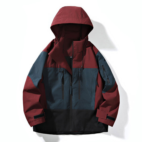 Herren Wasserabweisende Colorblock-Outdoorjacke mit Kapuze, Mehrfach-Reißverschlusstaschen und verstellbaren Bündchen Nord Taschen