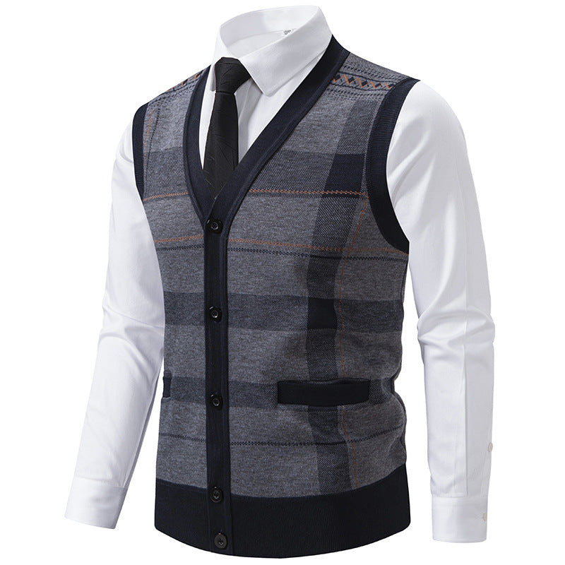 Herren Ärmellose Strickweste mit Rauten‑Muster, V‑Ausschnitt und Knopfleiste Nord Taschen