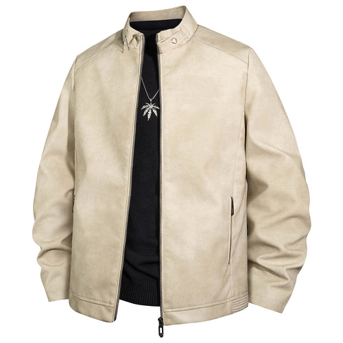 Herren Vintage-Lederoptik-Bomberjacke mit Stehkragen und Reißverschluss Nord Taschen