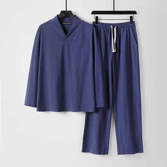 Unisex Zen-inspiriertes Leichtes Loungewear-Set mit V-Ausschnitt-Shirt und Elastischer Kordelbund-Hose Nord Taschen