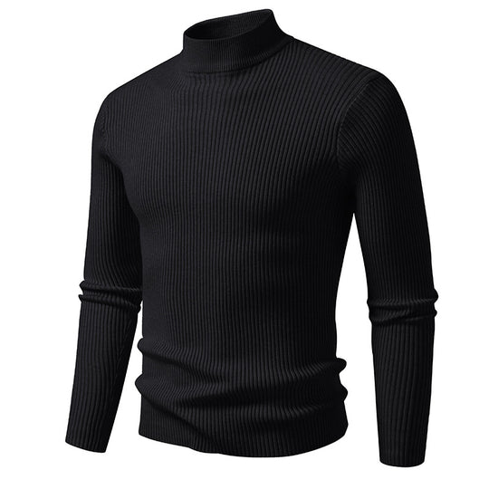 Herren Rippstrick-Mockneck-Pullover schmaler Schnitt thermischer Feinstrick Nord Taschen