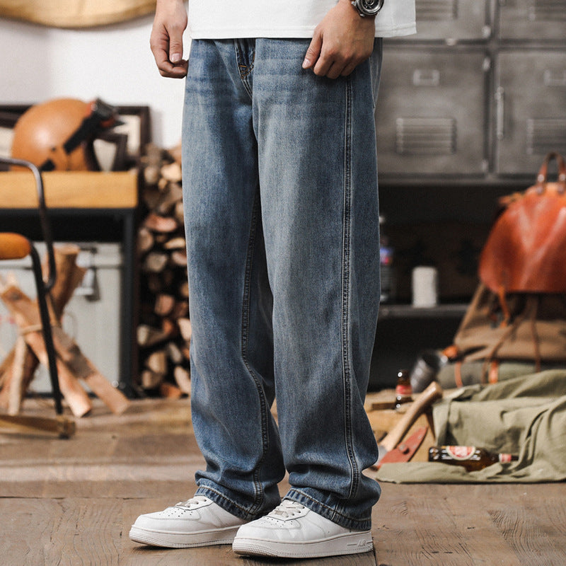 Herren Lockere Straight‑Leg Denim‑Jeans mit leichter Used‑Waschung und tiefem Schritt Nord Taschen