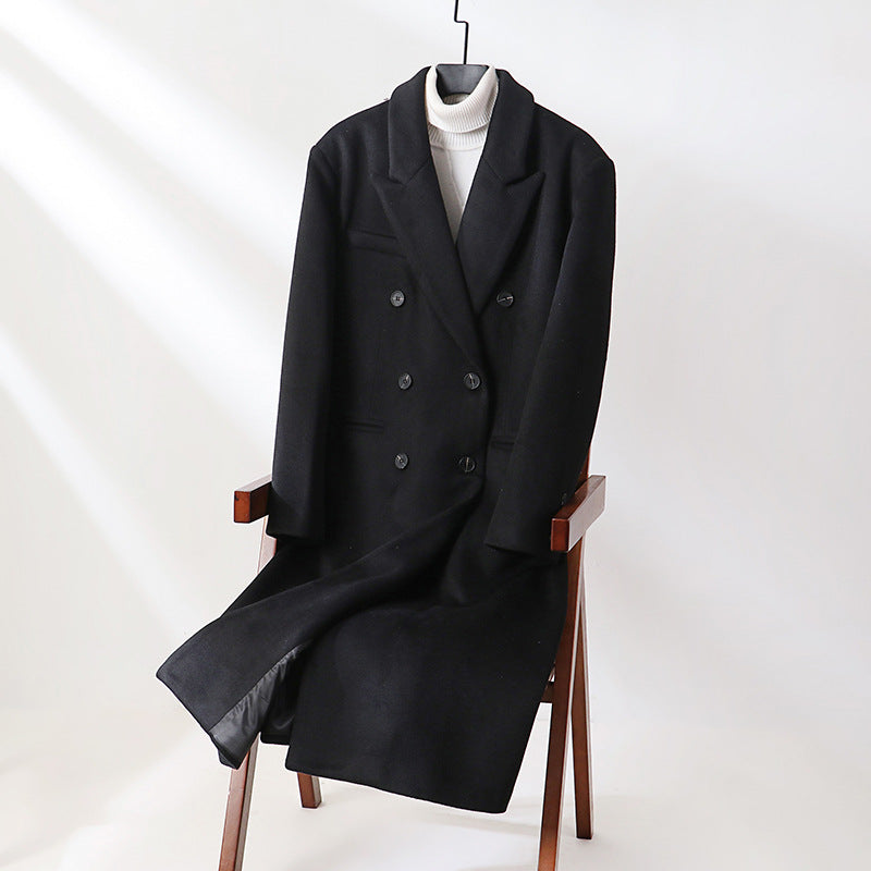 Herren Klassischer Doppelreiher-Longcoat aus Wollmischung mit Schalkragen und feiner Innenfutterverarbeitung Nord Taschen