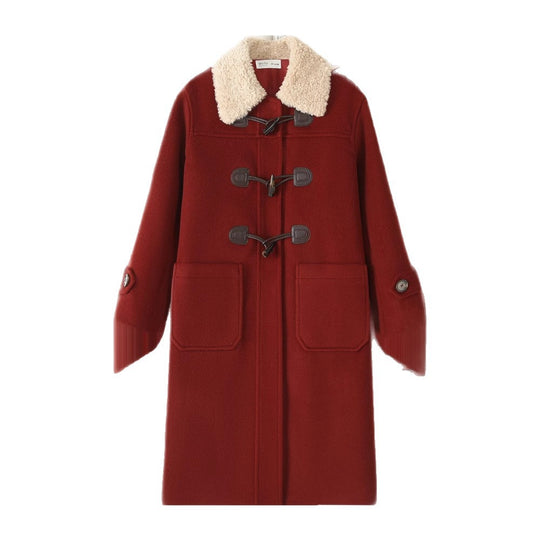 Damen Langer Duffle‑Mantel mit Teddykragen, Knebelverschlüssen und aufgesetzten Taschen Nord Taschen