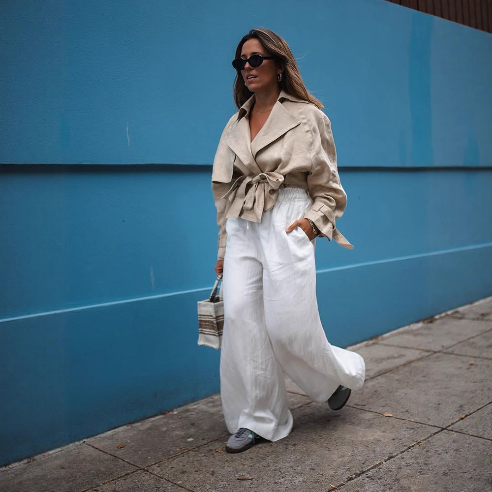 Damen Kurztrench mit Taillen-Knotendetail, Cape-Ärmeln und kastigem Cropped-Schnitt Nord Taschen