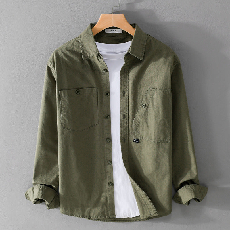 Herren Leichtes Hemdjacken-Overshirt aus Baumwolltwill mit asymmetrischer Brusttasche und lockerem Schnitt Nord Taschen