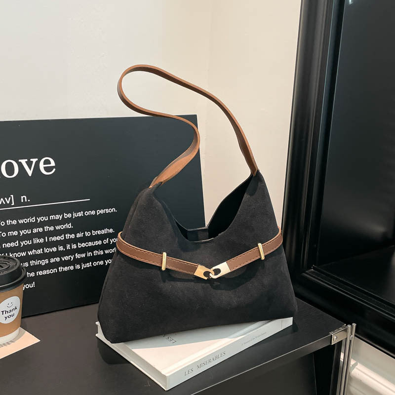 Damen modische Wildleder-Umhängetasche mit kontrastierendem Gurt Nord Taschen