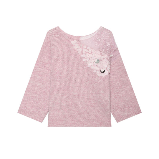 Damen Boxy-Strickpullover mit Pailletten-Applikation und Spitzenbesatz Nord Taschen