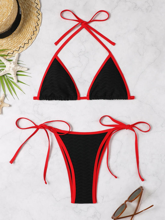 Damen Triangel-Bikini mit verstellbaren Trägern und hochwertigem Wellenmuster