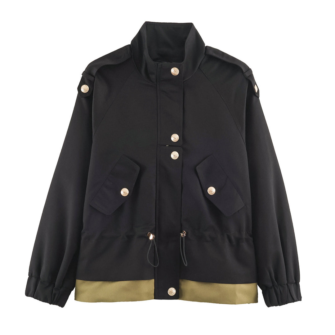 Damen Kurzjacke mit Stehkragen, Tunnelzugtaillierung und Pattentaschen Nord Taschen
