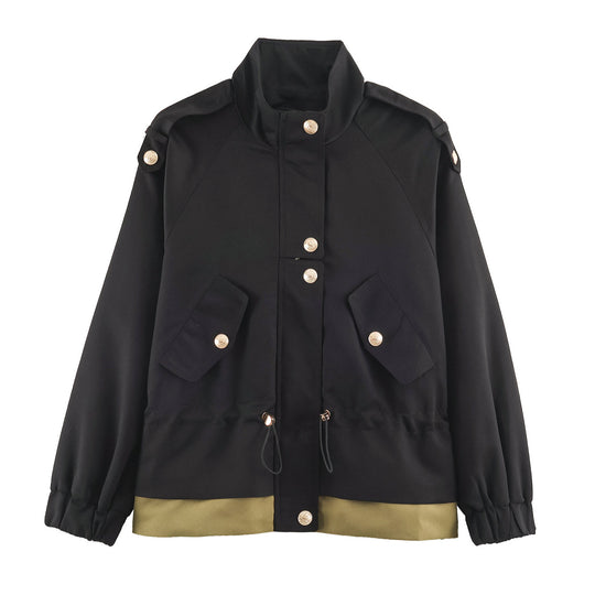 Damen Kurzjacke mit Stehkragen, Tunnelzugtaillierung und Pattentaschen Nord Taschen