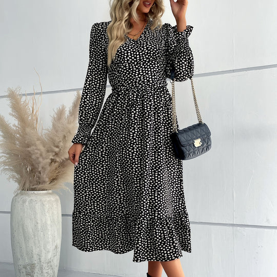 Damen Midikleid mit V-Ausschnitt, geraffter Taille und langen Smokärmeln Nord Taschen