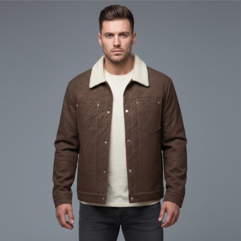 Herren Lässige Sherpa-gefütterte Truckerjacke mit Kunstfellkragen Nord Taschen