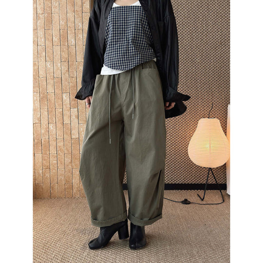 Damen Weite High‑Waist Baumwollhose mit Tunnelzug und Umschlagsaum Nord Taschen