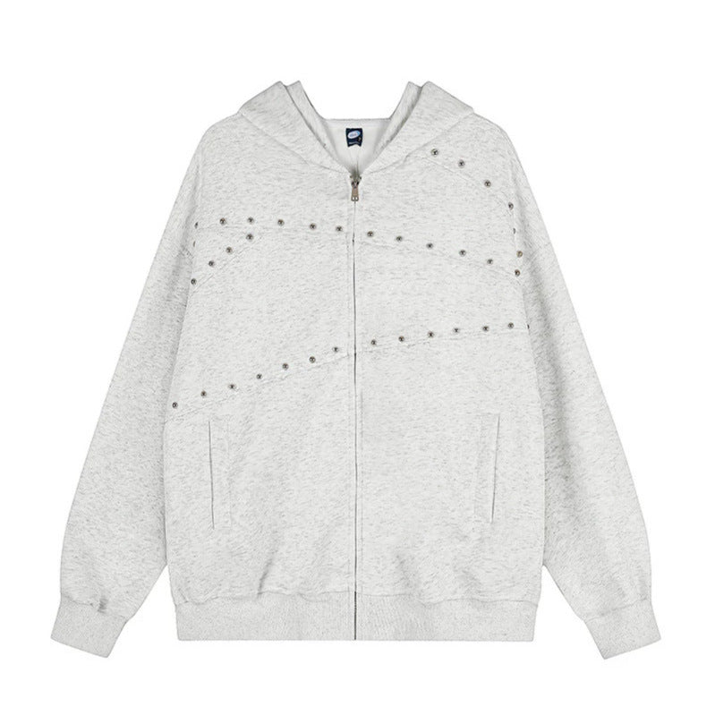 Damen Kapuzen‑Sweatjacke im Oversize‑Used‑Look mit Nietverzierung und durchgehendem Reißverschluss Nord Taschen