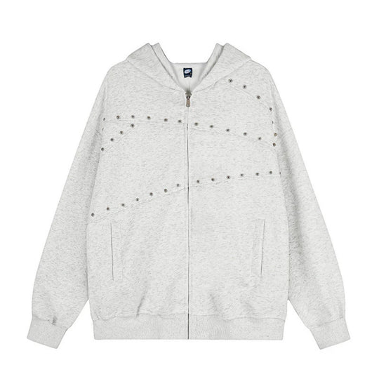 Damen Kapuzen‑Sweatjacke im Oversize‑Used‑Look mit Nietverzierung und durchgehendem Reißverschluss Nord Taschen