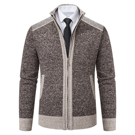 Herren Strickjacke mit Reißverschluss, Stehkragen und kontrastbesetzten Schultern Nord Taschen