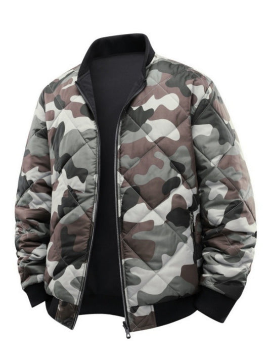 Herren Gestepptes Camouflage-Bomberjacke mit Rippbündchen und Zweiwege-Reißverschluss Nord Taschen