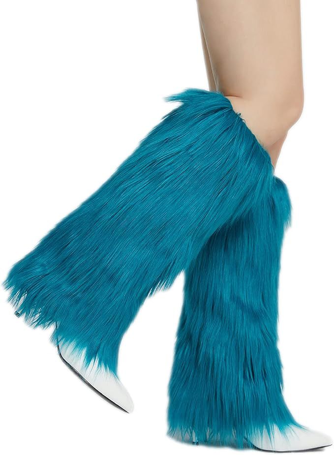 Damen lange Kunstfell‑Beinwärmer mit Shaggy‑Optik und elastischem Bund Nord Taschen