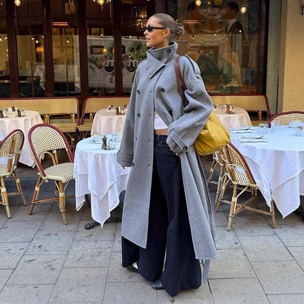 Damen Oversize Mantel aus Wollmix mit hohem Stehkragen und asymmetrischer Knopfleiste Nord Taschen