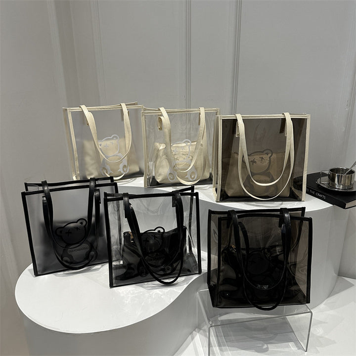 Damen transparente Tragetasche mit auffälligem Bärenmotiv Nord Taschen
