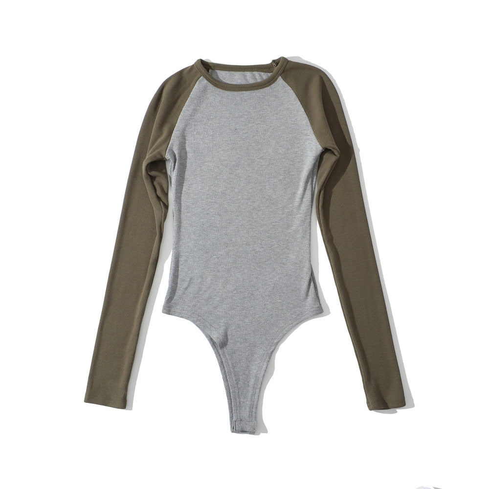 Damen Raglan-Bodysuit mit langen Ärmeln, Rippstruktur und Druckknopfverschluss Nord Taschen