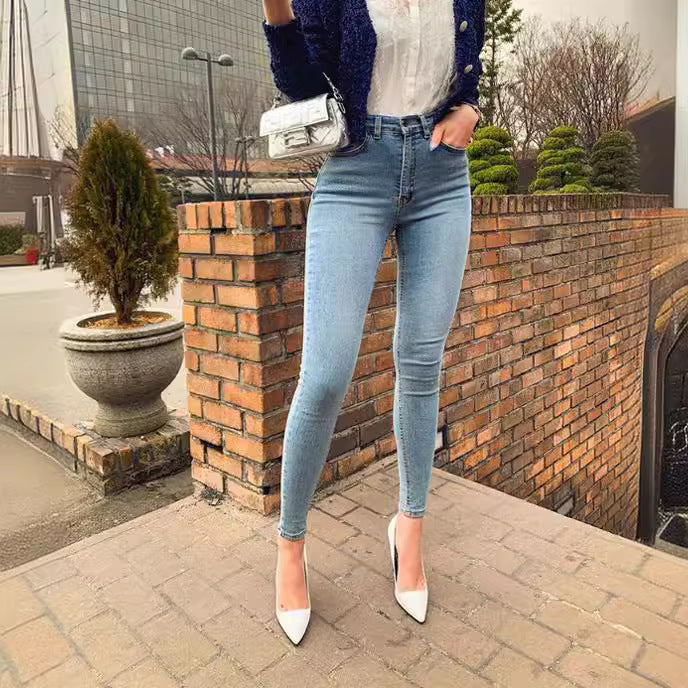 Damen hoch taillierte formende Skinny-Jeans aus Stretch-Denim mit Push-up-Effekt Nord Taschen