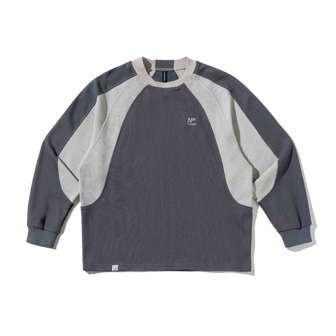 Herren Waffelstruktur-Sweatshirt mit Raglanärmeln und kontrastierenden Einsätzen Nord Taschen