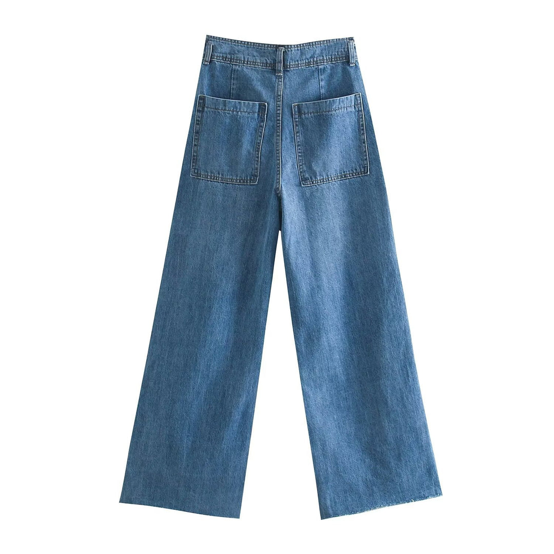 Damen weite High‑Waist Worker‑Hose mit aufgesetzten Gesäßtaschen Nord Taschen