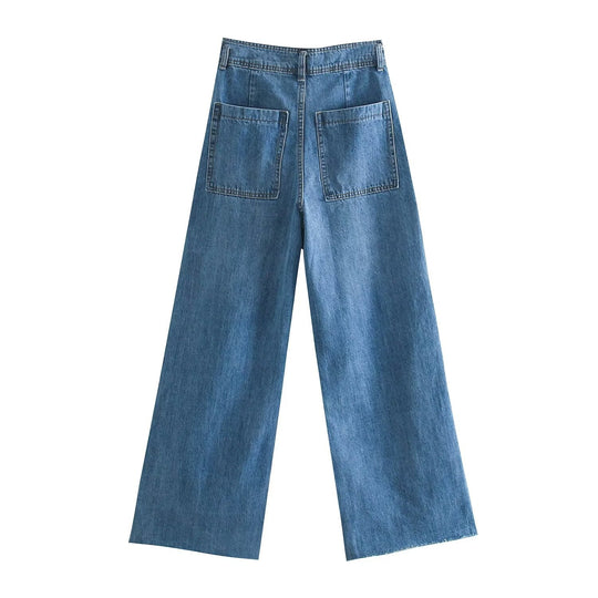 Damen weite High‑Waist Worker‑Hose mit aufgesetzten Gesäßtaschen Nord Taschen