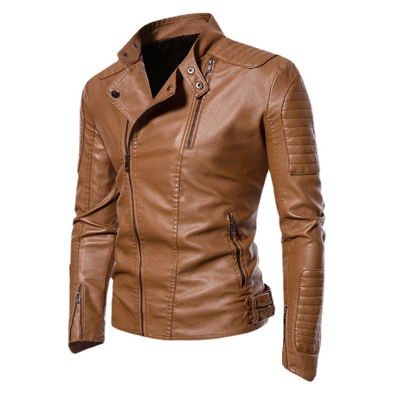 Herren Slim-Fit Bikerblouson aus Kunstleder mit gesteppter Schulter- und Ärmelpasse Nord Taschen