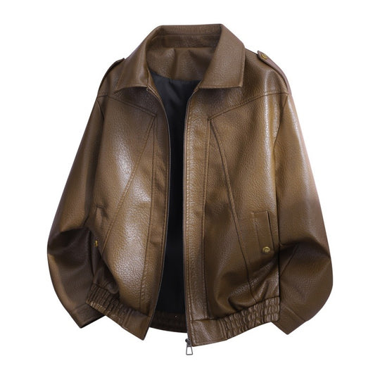 Herren Oversize Kunstleder-Bomberjacke mit Schulterklappen, elastischem Saum & Metallknöpfen Nord Taschen