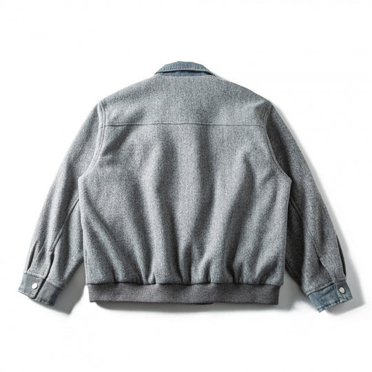 Herren Kurz geschnittener Wollmix‑Fliegerblouson mit Denim‑Kragen, verdecktem Reißverschluss und Pattentaschen Nord Taschen