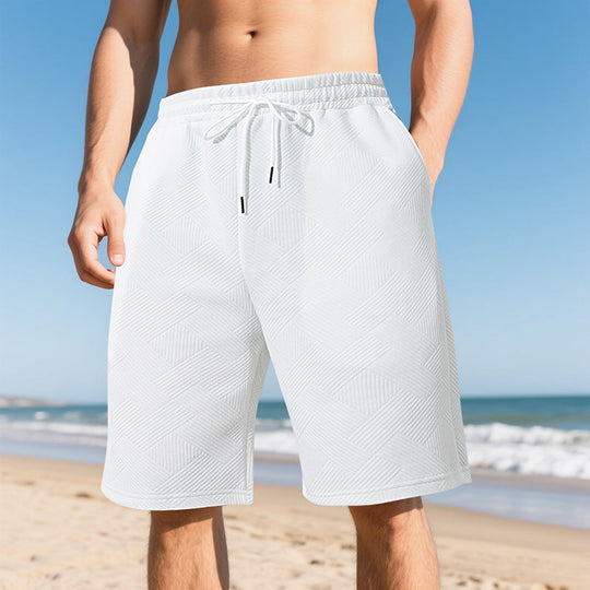 Herren nan knielange Textur-Badeshort mit elastischem Kordelbund und seitlichen Eingrifftaschen
