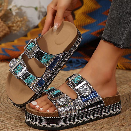 Damen Bequeme Zier-Sandalen mit modischem Schmuckbesatz und ergonomischem Fußbett