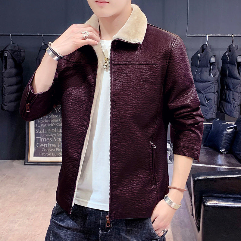 Herren schmal geschnittenes Kunstleder Blouson mit strukturiertem Finish und Teddykragen Nord Taschen