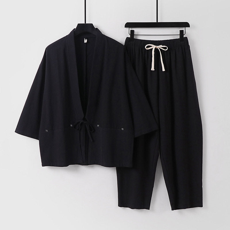 Unisex Kimono-Lounge-Set mit Kurzjacke und elastischer Kordelhose Nord Taschen