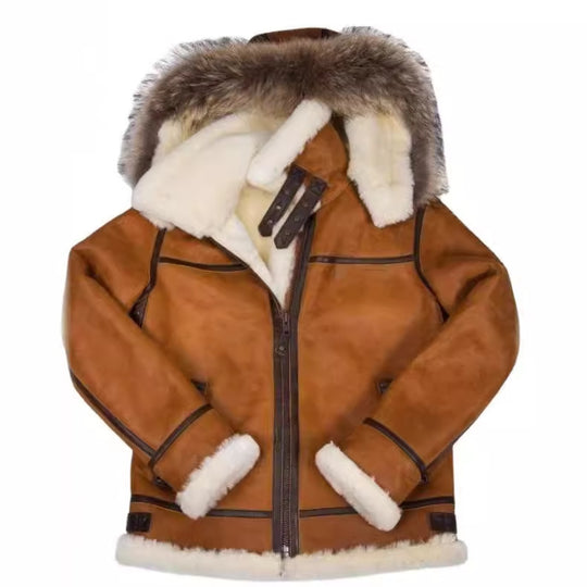 Damen Wildlederoptik Fliegerjacke mit Kunstfellkapuze und Schnallen Nord Taschen