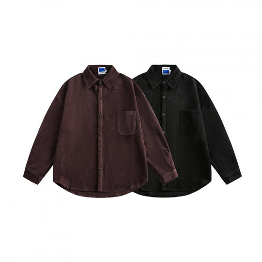 Unisex Oversize Samt-Hemdjacke mit Brusttasche und durchgehender Knopfleiste Nord Taschen