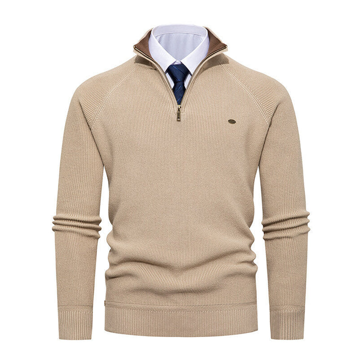 Herren eleganter Strickpullover mit Stehkragen und Reißverschluss