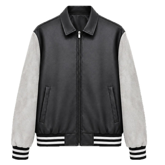 Herren Retro Letterman‑Bomber mit glattem Kunstlederkörper und Veloursärmmel-Detail Nord Taschen