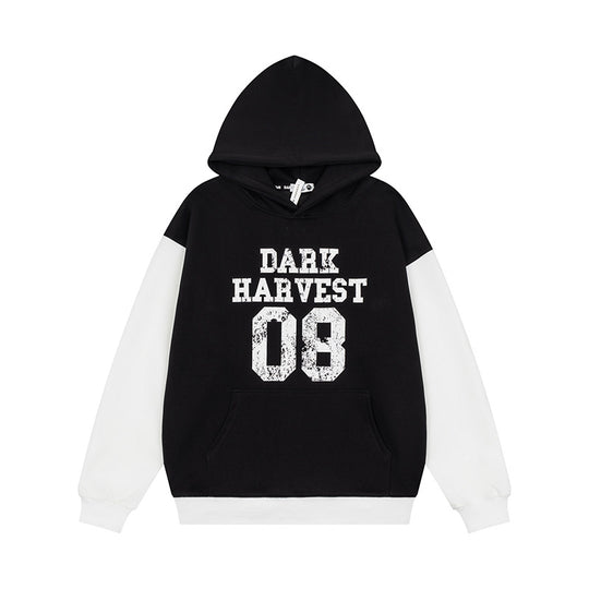 Damen Kapuzen-Sweatshirt im College-Style mit Kontrastärmeln, Kängurutasche und Vintage-Print Nord Taschen