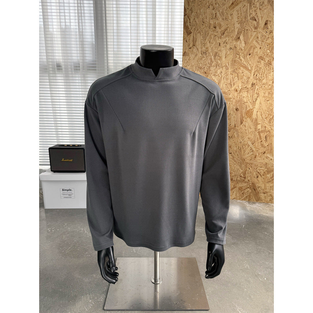 Herren Feines Lockeres Langarm-Sweatshirt mit kurzem Stehkragen und minimalistischer Nahtführung Nord Taschen