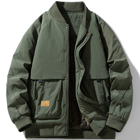 Herren Gepolsterte Utility-Bomberjacke mit Rippkragen, wattierter Stepp-Innenfutter und verdeckter Druckknopfleiste Nord Taschen