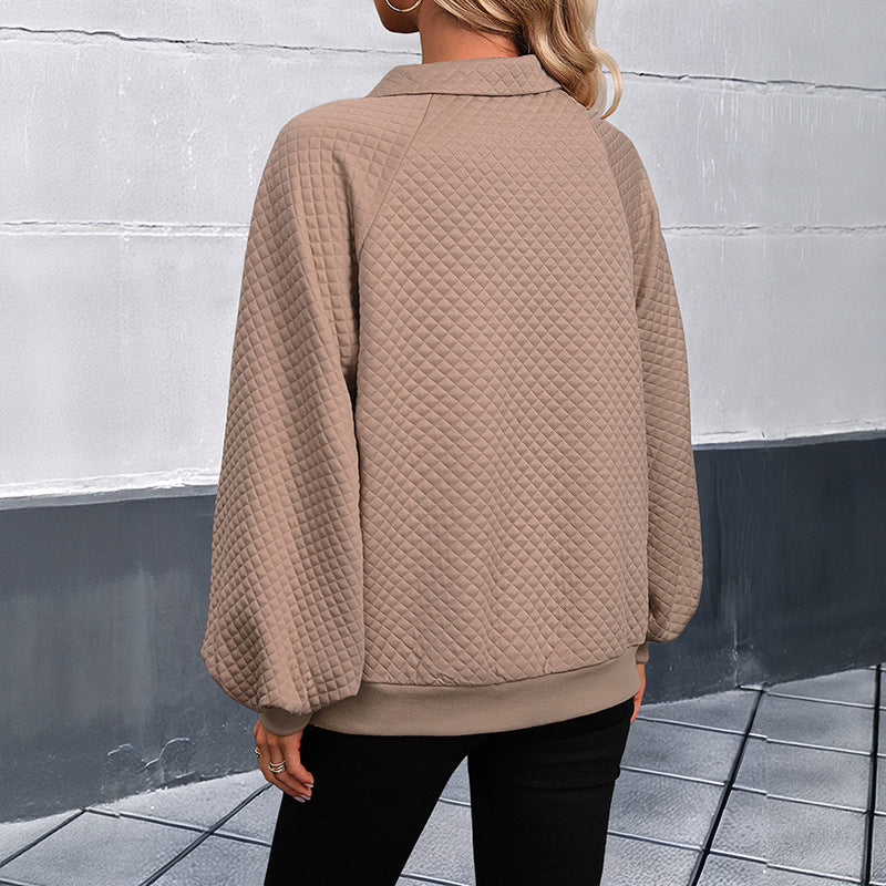Damen Gepolsterter Stepp‑Pullover mit Polokragen und Kängurutasche Nord Taschen
