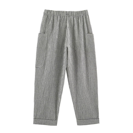 Damen Leichte karierte Seersucker-Hose mit Gummibund, aufgesetzten Taschen und schmal zulaufendem Bein Nord Taschen
