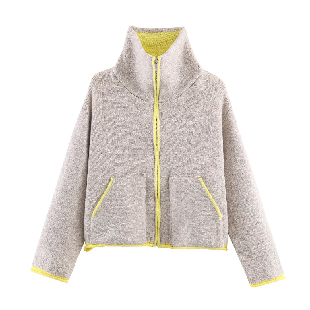 Damen Kurze Boxy‑Fleecejacke mit hohem Funnelkragen und Kontrastpaspel Nord Taschen